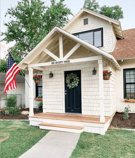 Are you looking to add a little extra flair to your home's front porch or front deck? With a DIY front porch addition, you can easily add a unique touch to your home and make it even more inviting. Whether you want to build a new porch or just modify an existing porch, there are a variety of projects you can tackle to give your home a beautiful and inviting outdoor space. For more inspiration, check out my website crystelmontenegrohome.com to more more DIY ideas and projects. Front Door Porch Addition, Front Porch Diy, Add Porch To House Front Entry, Adding A Front Porch, Cedar Front Porch, Small Front Deck, Simple Front Porch, Front Porch Addition, Front Porch Columns