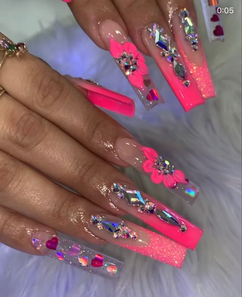 Summer Bling Nails, Buchona Nails, Gemstone Nails, Wild Nails, Bedazzled Nails, Xl Nails, Nail Designs Bling, Tapered Square Nails, Acrylic Toe Nails