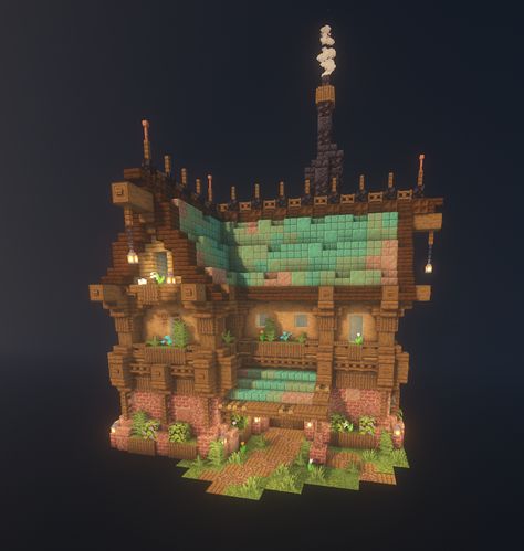 Roof Structure Minecraft, Minecraft Spruce Copper House, Minecraft House With Copper Roof, 1.19 Minecraft House, Mc Starter Base, Minecraft Houses Copper, Minecraft House Copper Roof, Minecraft Copper Roof, Copper House Minecraft