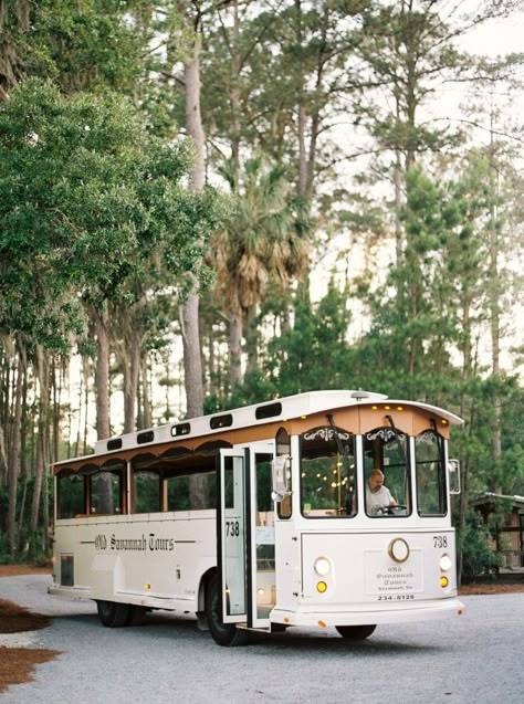 Tara Guerard Wedding, Wedding Party Transportation, Trolley Wedding, Wedding Trolley, Rosecliff Wedding, Limo Party, Wedding Transportation, Dream Wedding Decorations, Savannah Wedding