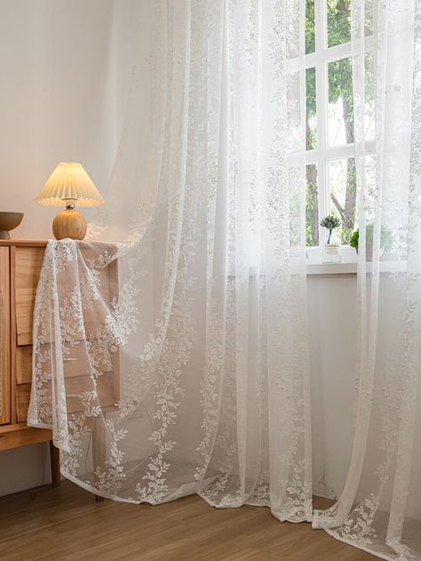 Sheer White Curtains Bedroom Aesthetic, White Lace Curtains Bedroom, Cute White Curtains, Pearl Bedroom Decor, Flowy White Curtains, Curtains For White Bedroom, White Curtains Bedroom Aesthetic, White Curtains Aesthetic, Lace Curtains Bedroom