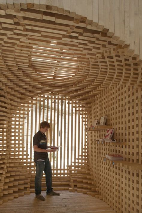 AtelierVecteur have designed the Welcome Pavillion for the 2012 Festival of Lively Architecture in Montpellier, France. Wood Pavilion, Wooden Pavilion, Wooden Architecture, Parametric Architecture, Wood Architecture, French Architecture, Parametric Design, Lighting Design Interior, Hospitality Design