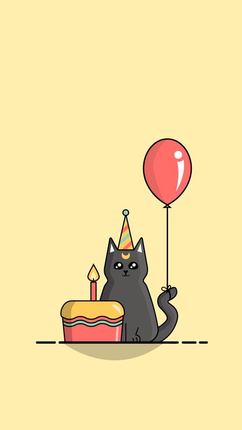 Vector illustration Birthday Cat Wallpaper, Cat With Birthday Hat Drawing, Cat Birthday Illustration, Happy Birthday Cats Cute Greeting Card, Birthday Vector, Cat Tea Party Illustration, Happy Birthday Drawings, Cake Drawing, Cute Cat Illustration