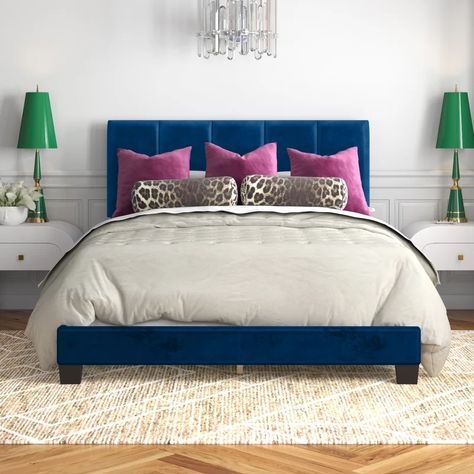 Etta Avenue™ Brynn Queen Upholstered Standard Bed & Reviews | Wayfair Affordable Living Room Ideas, Jewel Tone Bedroom, Affordable Living Room, Blue Headboard, Boho Style Bedroom, Standard Bed, Queen Headboard, Bedroom Headboard, Household Furniture