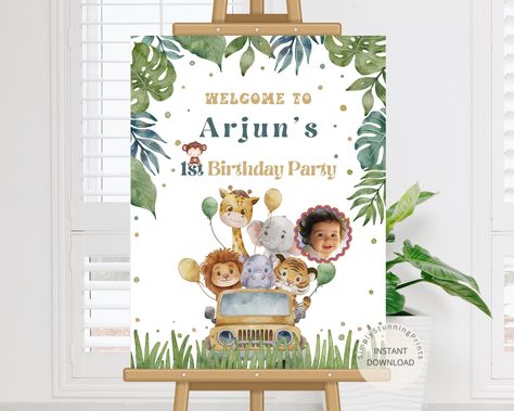 Jungle Safari Birthday Party Welcome Sign | Wild One Boy's First Birthday Sign | Indian Birthday Decoration Poster | Editable Template by SimplyStunningPrints on Etsy Jungle Safari Birthday Party, First Birthday Sign, Jungle Safari Birthday, Jungle Theme Birthday, Safari Theme Birthday, Baby Birthday Themes, Party Welcome Sign, Wild One Birthday Party, Safari Birthday Party