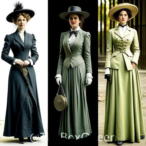 edwardian woman suits Edwardian Fashion Women Dresses, Edwardian Casual Fashion, Edwardian Casual Dress, Fantasy Edwardian Fashion, Fashion 1900 Women, 1910 Womens Fashion, 1900s British Fashion, Victorian Ladies Fashion, Time Periods Fashion