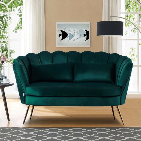 Emerald Green Velvet 2 Seater Sofa Armchair Couch Settee Lotus Shell Love Seat #Unbranded #ModernContemporary Green Couch Living Room, Velvet Sofa Living Room, Hiasan Bilik Tidur, Emerald Green Velvet, Green Couch, Modern Sofa Designs, Green Velvet Sofa, Casa Vintage, Living Room Sofa Design