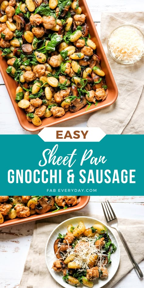 Sheet Pan Gnocchi and Sausage - Fab Everyday Sausage One Pan, Gnocchi And Sausage, One Pan Sausage, Sheet Pan Gnocchi, Sausage Gnocchi, Chicken Sausage Recipes, Tips For Cooking, Baked Gnocchi, Gnocchi Recipe