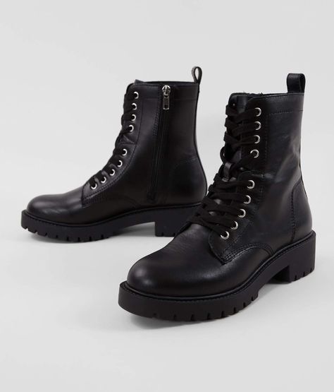 Steve Madden Guided Leather Combat Boot - Women's Shoes in Black | Buckle Leather Combat Boots Women, Womens Combat Boots, Rock Punk, Leather Lace Up Boots, Combat Boot, Boots Women Fashion, Womens Shoes High Heels, Womens Shoes Wedges, Black Leather Boots