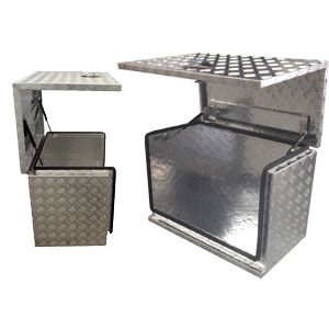 *1060 grade Aluminium Checker Plate/Steel/stainless steel *Gas Struts and chain *Foldable flush handle *Stainless steel hinge *Latch lock match 2 key *T-Lock,Paddle lock,buckle *Dust and Water Resistant rubber seals *Larger box will add extra enforce plate on the lid *We can make just about any size and shape you require from aluminum or steel,checker plate or powder coated. www.xc-hp.com , info@xc-hp.com Sheet Metal Box Design, Welding Bed Tool Boxes, Rv Battery Box Ideas, Metal Tool Box Faraday Cage, Camping Generator, Generator Box, Truck Tool Boxes, Bug Out Trailer, Steel Tool Box