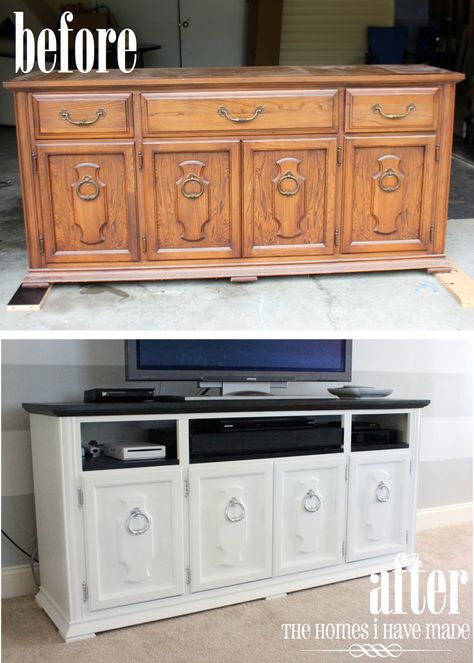 Dresser to Media Stand Makeover. My friend Tanya did this, and hers is just adorable. Media Stand, Living Room Update, Dresser Makeover, Old Dressers, Living Room On A Budget, Refurbished Furniture, Furniture Restoration, Flipping Furniture, Redo Furniture