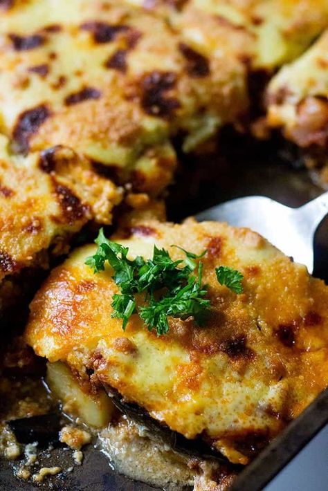 Greek Moussaka Recipe (Step-by-Step Tutorial) • Unicorns in the Kitchen Moussaka Recipe Greek, Eggplant Moussaka Recipe, Moussaka Recipe Easy, Greek Eggplant, Eggplant Moussaka, Greek Moussaka, Eggplant Casserole, Moussaka Recipe, Greek Cooking