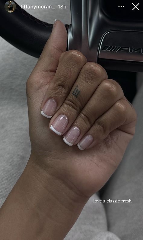 Nail Designs No Acrylic Short, Milky French Gel Nails, Real Nails French Tip, Gel Mani Natural Nails, Short White Nails French Tip, Cute Short Manicure Ideas, Short French Tip Manicure, Natural Shellac Nail Ideas, Natural Short Square Nails