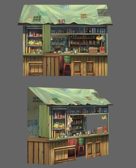 Building Concept Art, Cool Stores, City Concept Art, Habbo Hotel, Idle Game, Shop Drawing, Bg Design, Props Art, Architecture Design Drawing