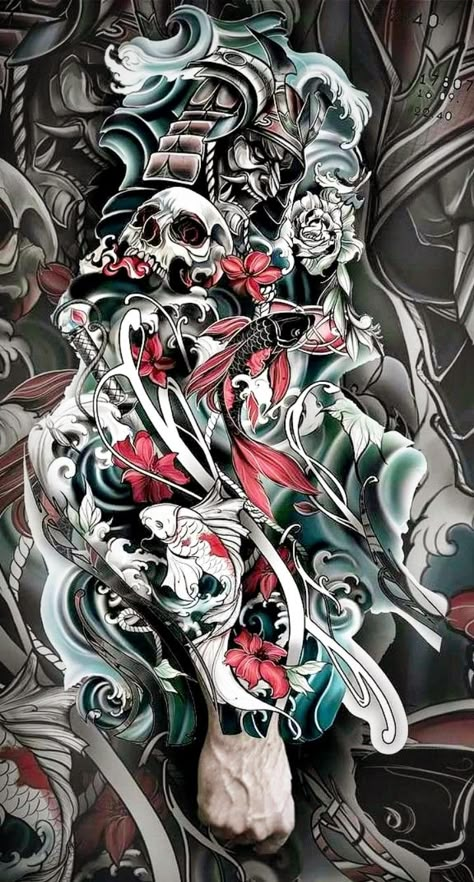 Asian Tattoo Sleeve Japanese Style, Japan Tattoo Sleeve For Men, Japanese Calf Tattoo Men, Japanese Warrior Tattoo Sleeve, Irezumi Tattoo Design Japanese Style, Yakuza Tattoo Design, Chest Tattoo Japanese, Flying Phoenix Tattoo, Japanese Forearm Tattoo