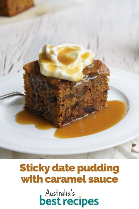 Hot Dessert Recipes, Australian Desserts, Sticky Pudding, Hot Puddings, Caramel Sauce Recipe, Sticky Date, Hot Desserts, Sticky Date Pudding, Date Pudding