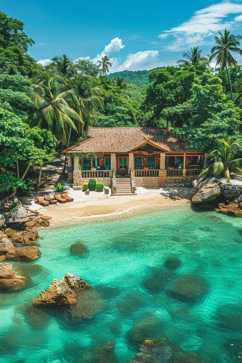 Island House Tropical, Houses In Hawaii, Getaway Aesthetic, Island Bungalow, Different Home Styles, Kevin G, Maldives Vacation, Beautiful Small Homes, Island Beach House