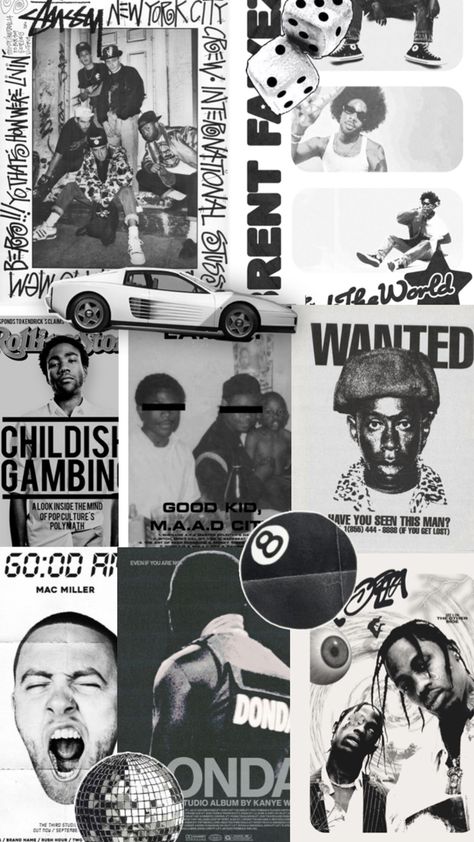 Poster,collage,travis Scott,childish gambo Stussy Wallpaper, Tyler The Creator Wallpaper, Sea Wallpaper, Rap Aesthetic, Hippie Wallpaper, Iphone Wallpaper Themes, Iphone Design, Black And White Wallpaper, Black And White Aesthetic