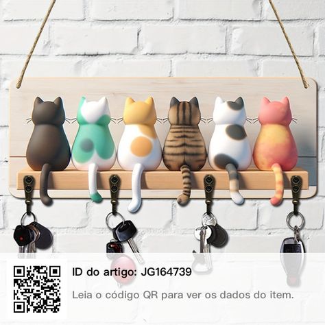 Rustic Wood Wall Decor, Wooden Key Holder, Wall Key Holder, Entryway Organization, Farmhouse Decoration, Modern Cat, Wooden Cat, Decorative Hooks, Cat Silhouette