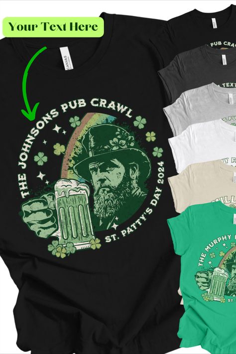 Custom St Patty's Day Shirt with rainbow, leprechaun, green beer and shamrocks. St Pattys Day Bartender Shirts, Bachelor Party Shirts, St. Patrick's Day Graphic Tee With Graphic Print, Casual Pre-shrunk T-shirt For St. Patrick's Day, St Patrick's Day Outfit, Cheap Green T-shirt For St. Patrick's Day, Cheap St. Patrick's Day Graphic T-shirt, Pub Crawl, Group Shirts