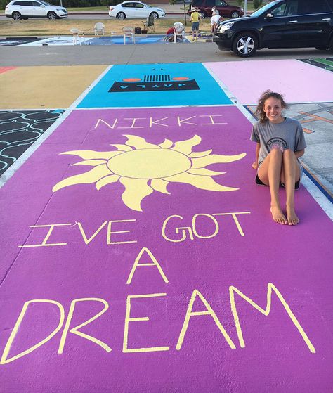 High School Seniors Paint Their Parking Spots And Their Art Goes Viral On Twitter Painting Your Parking Spot, Senior Brick Ideas Painting, Girls Senior Parking Spot Ideas, Disney Parking Spot Painting, How To Paint Senior Parking Space, Senior Parking Space Ideas 2023, Funny Parking Spot Painting Ideas, Parking Spot Painting High School Cute, Parking Space Painting Ideas