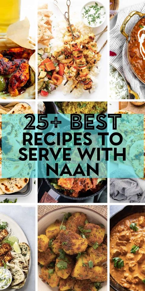 The age old question - what should I eat with naan? We can all agree that there are few things better than pillowy, soft, warm naan. If you ask me, I'll tell you that it is perfectly acceptable to eat naan all on its own. If you don't believe me, though, this collection of 25+ recipes will surely give you plenty of options to serve with quite possible the best flatbread, ever! Naan Recipes Dinners, Recipes With Naan Bread Dinners, Naan Dinner Ideas, Naan And Curry, Pane Naan, Bharta Recipe, What Should I Eat, Homemade Naan Bread, Karahi Recipe