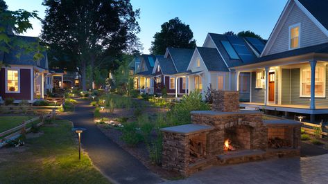 Riverwalk - Union Small House Communities, Pocket Neighborhood, Tiny House Village, Residential Building Design, Community Housing, Tiny House Community, Community Living, Cottage Style Homes, Traditional Exterior