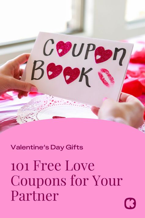 Looking for Valentine's Day gift ideas or Valentine's Day gifts for him? Valentine's love coupons are a fun, easy, cheap way to show your love for your significant other! You can also make cute DIY love coupons for your husband or wife. If you're looking for a Valentine's coupon book for boyfriend ideas, use these free ideas to get started. Get creative with these 101 romantic love coupon ideas for Valentine's Day from The Krazy Coupon Lady... Coupon For Boyfriend Ideas, Couple Coupons For Her Ideas, Valentines Day Husband Ideas, Love Coupon Ideas For Boyfriend, Free Boyfriend Gifts, Homemade Coupon Book For Boyfriend, Love Coupons For Him Ideas, Handmade Coupons For Boyfriend, Cheap Cute Gifts For Boyfriend