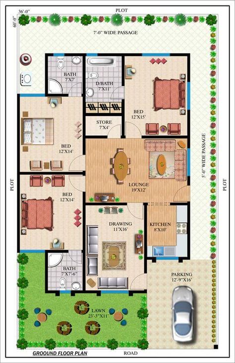 Amazing Beautiful House Plans With All Dimensions - Engineering Discoveries 40x60 House Plans, House Plan Ideas, 30x50 House Plans, South Facing House, 20x40 House Plans, 30x40 House Plans, 2bhk House Plan, Three Bedroom House Plan, Indian House Plans