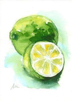 Citrus Food, Lime Fruit, Food Watercolor, Watercolor Food, Watercolor Fruit, Fruit Painting, 수채화 그림, Diy Watercolor, Tiny Kitchen