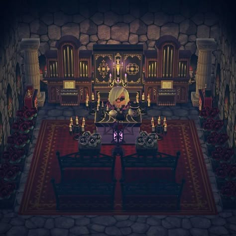 Acnh Church, Acnh Gothic Island, Spooky Animal Crossing, Acnh Horror, Animal Crossing Movie, Vampire Lair, Acnh Witchy, Vampire Room, Animal Crossing Halloween