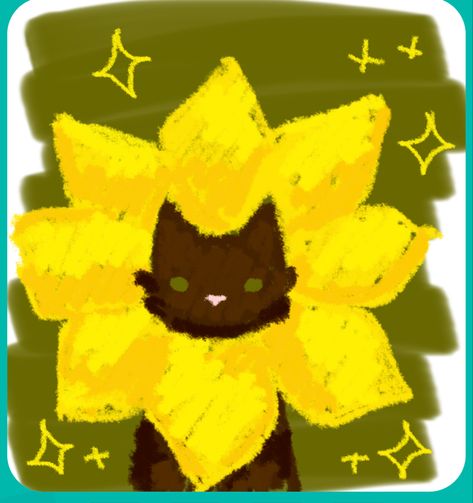 sunflower cat black cat doodle art cute aesthetic noteit Cute Sunflower Drawing, Yellow Cat Drawing, Sunflower Pixel Art, Black Cat Doodles, Sunflower Pfp, Black And Yellow Aesthetic, Sunflowers Drawing, Sunflower Doodle, Sunflower Digital Art