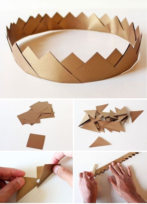 Origami Crown, Origami Projects, Headpiece Diy, Diy Crown, Instruções Origami, Paper Crowns, Origami Crafts Diy, Horror Movie Characters, Cosplay Diy