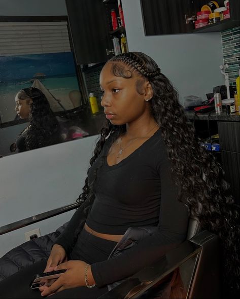 Two Braids Sew In Back, Braided With Weave Hairstyles, Two Braids With Quick Weave In Back, Two Braids Sew In Weave, 2 Braids And Sew In, Two Braid Leave Out, Braid With Weave In The Back, 2 Braid Quick Weave Hairstyles, Half And Half Quick Weave