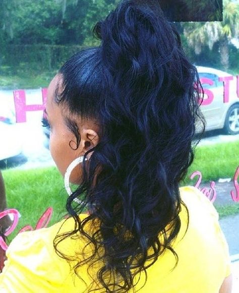 long black wavy ponytail                                                       … High Wavy Ponytail Black Women, Ponytail Black Women, Wet Hairstyles, Weave Ponytail Hairstyles, Weave Ponytail, Wavy Ponytail, Black Ponytail Hairstyles, Hair Ponytail Styles, Sleek Ponytail