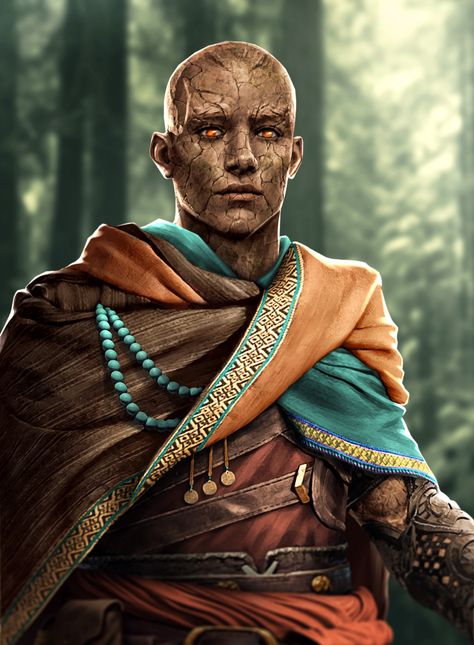 ArtStation - Aldor, HaoQian Khoo Dnd Earth Genasi Male, Earth Genasi Monk, Earth Genasi Male, Aasimar Monk, Genasi Character Art, Npc Energy, Genasi Dnd, Earth Genasi, Npc Art