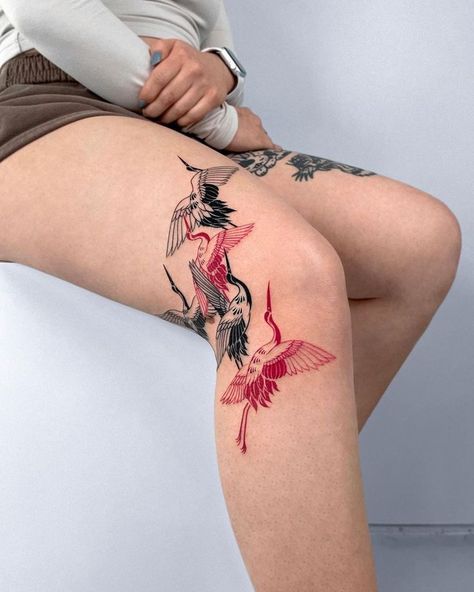 Tattoo Ideas For Women Arm, Elegant Tattoo Ideas, Tattoos Black Women, Crane Tattoo, 16 Tattoo, Abstract Tattoo Designs, 4 Tattoo, Red Ink Tattoos, Tattoo Ideas For Women