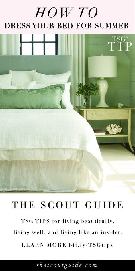 How To Dress Your Bed For Summer Lightweight Bedding For Summer, Summer Bed Styling, Proper Bed Making, Summer Bedding Idea, Bed In A Field, Summer Blanket For Bed, Bedding Hacks, Summer Layers, Bedding Inspiration