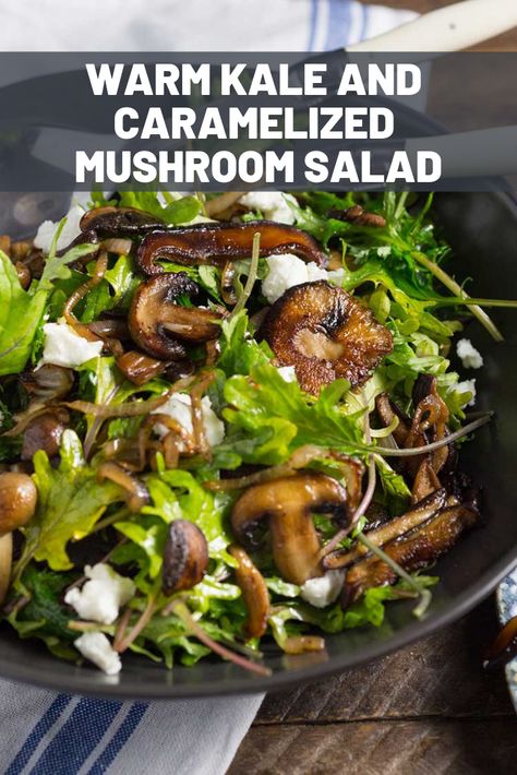 Hot Mushroom Salad, Kale Mushroom Salad, Salads With Mushrooms, Kale Salad With Steak, Mushroom Pasta Salad, Baby Kale Recipes, Salad Mushroom, Warm Mushroom Salad, Mushroom Salad Recipe