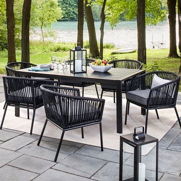 Standish 7pc Strap Dining Set - Threshold™ Target Patio Furniture, Outdoor Dining Table And Chairs, Casa Country, Dining Table And Chairs, Patio Dining Table, Modern Outdoor Furniture, Patio Dining Chairs, Modern Patio, Outdoor Patio Decor