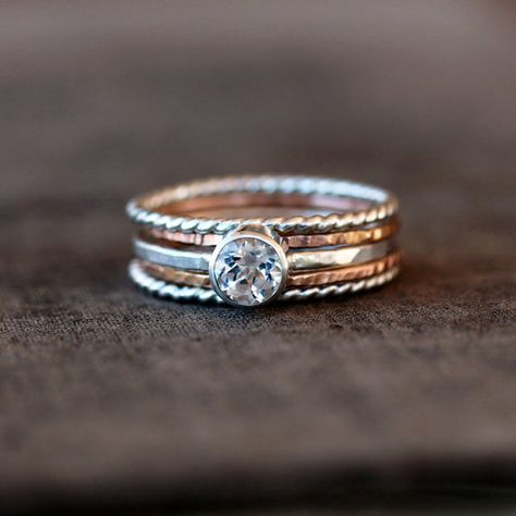 Silver And Gold Rings, Nontraditional Engagement Rings, Bohemian Jewels, Vintage Gold Engagement Rings, Vintage Engagement Rings Unique, Diamond Stacking Rings, Stacking Ring Set, Engagement Ring White Gold, Stunning Engagement Ring