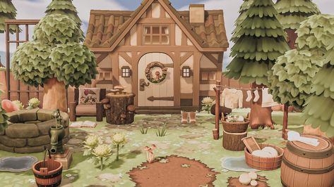 buttercup on Twitter: "welcome to holly’s house 🍄🌲 i just finished decorating the exterior and i am quite happy with it 🤎 #acnh #AnimalCrossingNewHorizons… https://t.co/gUghSZARty" Acnh Exterior Designs, Acnh My House Exterior Ideas, Acnh Cottage House, Acnh House Exterior Ideas Cottagecore, Acnh Cottagecore House Exterior, Acnh Fall House Exterior, Acnh House Ideas Outside, Animal Crossing Cottagecore House, Acnh House Outside