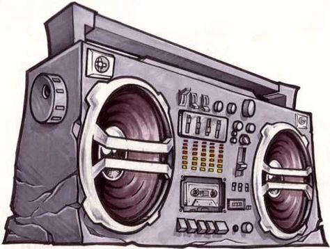 Cartoon Boombox Drawing, Boombox Sketch, Boom Box Drawing, Boombox Graffiti, Boombox Drawing, Luis Tattoo, Ny Graffiti, Boombox Art, Music Graffiti