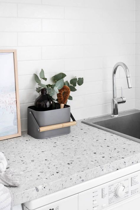 Here’s some terrazzo-inspired benchtop goodness to round off the week – a twist on an old Italian classic, the perfect finishing touch! Laminate Benchtop, Laundry Ideas, Laundry Room Layouts, Laundry Design, Salad Spinner, Laundry Room Inspiration, Small Laundry, Laundry Room Design, Laundry In Bathroom