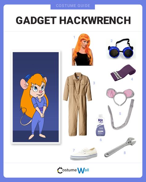 The best costume guide for dressing up like Gadget Hackwrench, the genius inventor mouse from the TV show Chip 'n Dale: Rescue Rangers. Rescue Rangers Costume, Costumes For Redheads, Women With Red Hair, Redhead Costume, Costume Wall, Gadget Hackwrench, Best Costumes, Steampunk Gadgets, Costume Guide