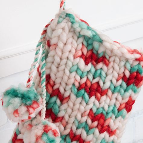 Chunky Knit Christmas Stocking, Chunky Knit Christmas, Knit Christmas Stocking, Big Needle, Crochet Stocking, Crochet Christmas Stocking, Christmas Stockings Diy, Knit Christmas, Knit Stockings