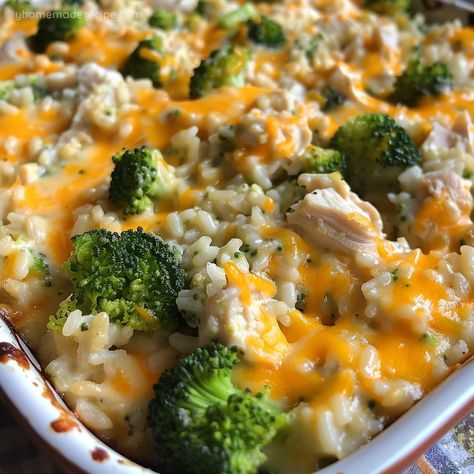 A comforting and easy-to-make Broccoli, Rice, Cheese, and Chicken Casserole perfect for family dinners. Chicken Rice Broccoli Casserole, Rice Cheese Casserole, Chicken Broccoli Rice Cheese Casserole, August Recipes, Chicken Broccoli Cheese, Delicious Broccoli, Chicken Broccoli Rice Casserole, Chicken Casserole Recipe, Chicken Broccoli Rice