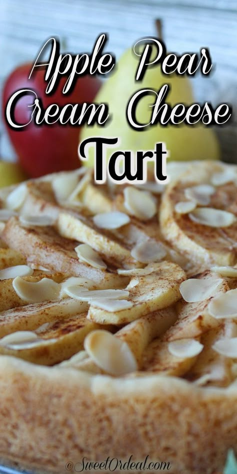 Apple And Pear Dessert Recipes, Apple Pears Dessert, Pear Cream Cheese Tart, Mini Roasted Apple Pear Tarts, Pear And Cheese Pie, Pear Cream Pie, Pears And Cream Cheese, Pear And Apple Tart, Apple Pear Dessert Recipes