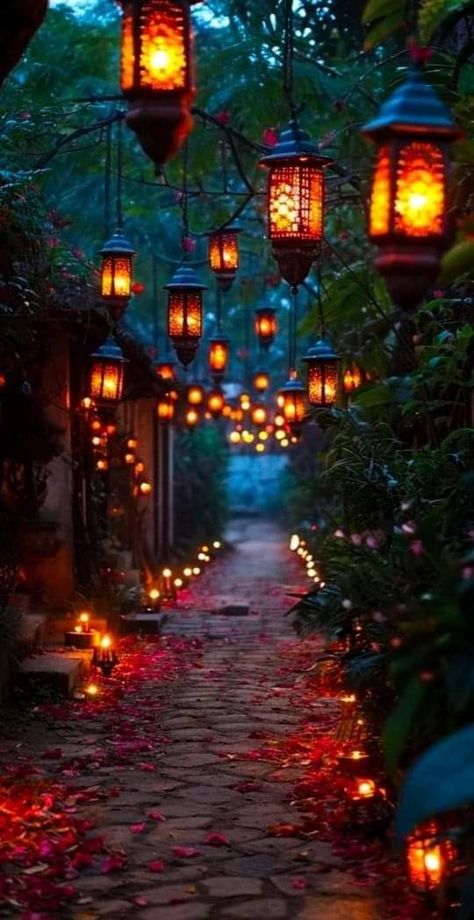 Outdoor Tree Lighting, Alley Way, Cozy Places, Outdoor Fairy Lights, Outdoor Trees, Lovely Flowers Wallpaper, Backyard Lighting, Outdoor Decor Backyard, Alam Yang Indah