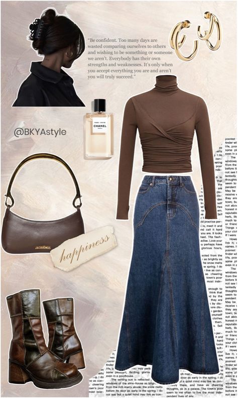 Coffee With Friends Outfit, Denim Skirt Casual Outfit, Blue Denim Skirt Outfit, Blue Maxi Skirt Outfit, Skirt Casual Outfit, Blue Skirt Outfits, Modest Outfits Muslim, Claw Clip Hairstyle, Modest Winter Outfits